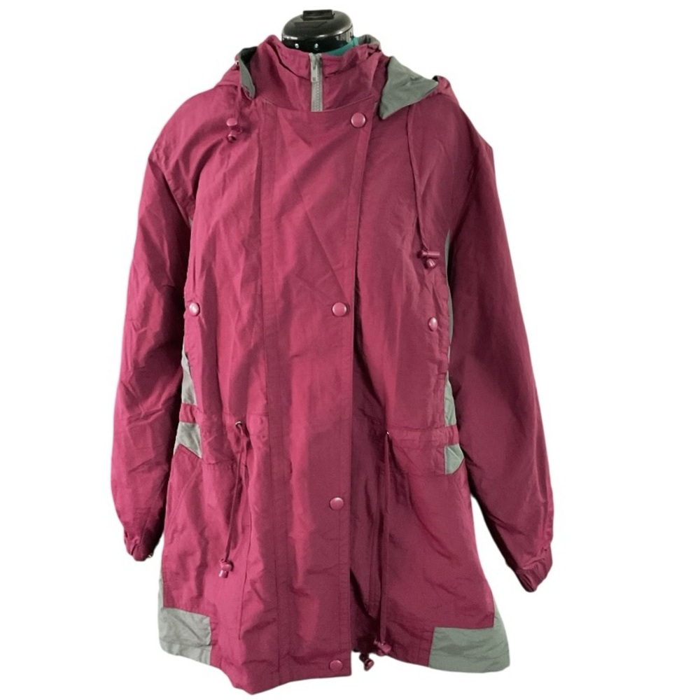 🦄 Stylish Women's Maroon & Gray Raincoat SZ 30/32 (3X) P:31” L:34”